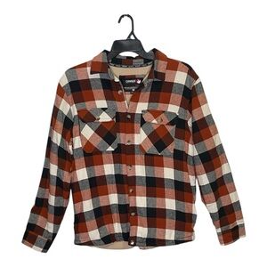 Canada Weather Gear Flannel Black Orange  Button Up Long Sleeve Shirt Size Large